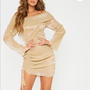 🦋PLT GOLD METALLIC RUCHED BODYCON DRESS
